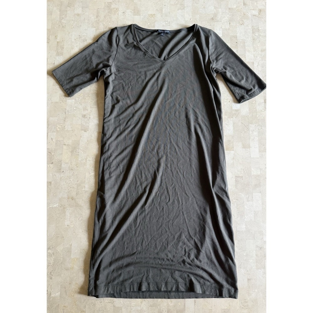 Eileen Fisher T-Shirt Dress Olive Green Viscose Spandex Womens Petite 2P / 4P
